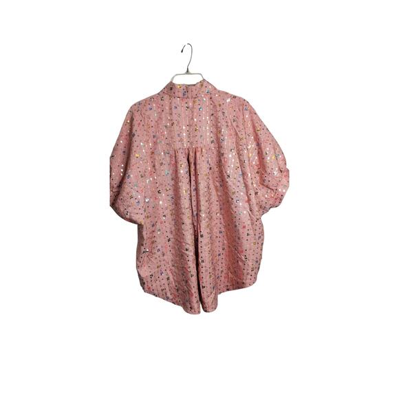4201) BiBi Blush Pink Sequin Stripe Short Dolman Sleeve Oversize Blouses Small - Picture 6 of 10
